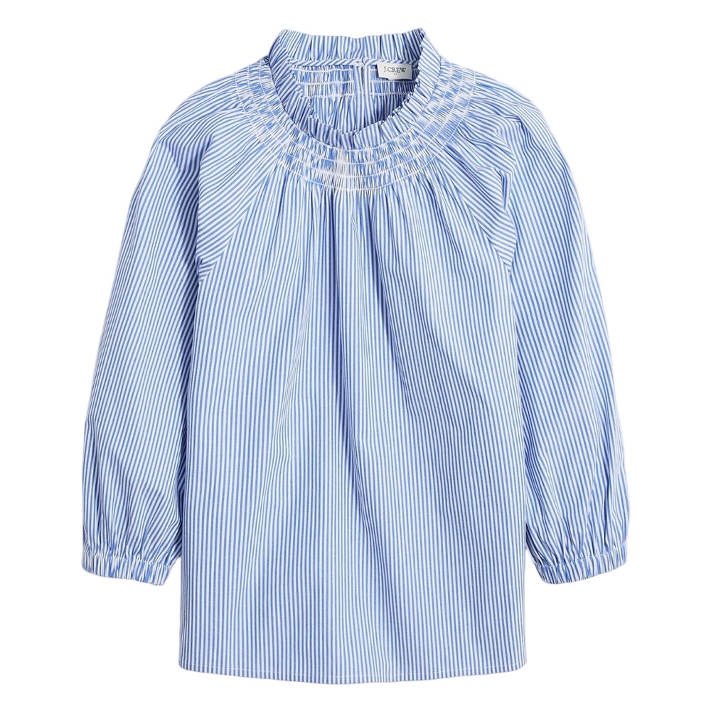 J.Crew Smocked-Neck Top preppy classic Cotton Sz Small